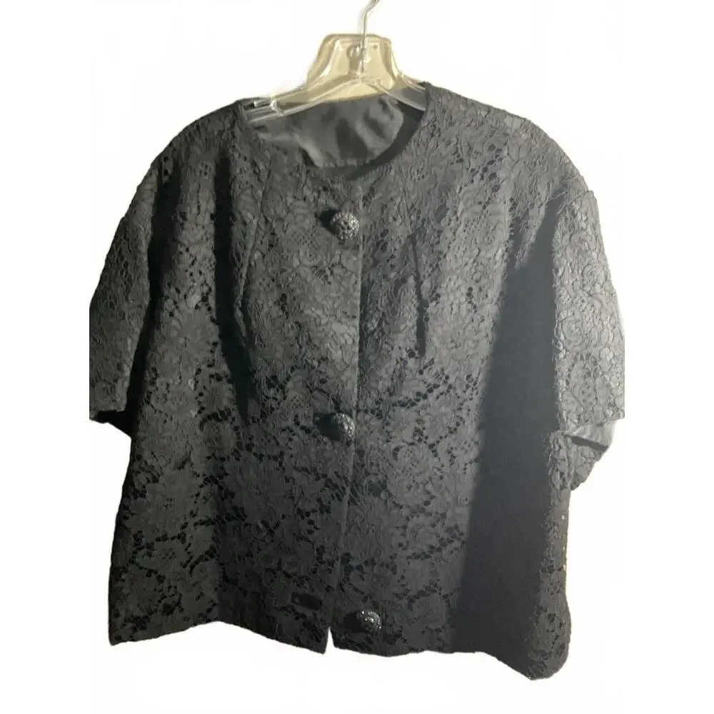 Elegant Black Lace Bolero Jacket with Beautiful Jeweled Buttons Large/XLarge - Picture 2 of 14